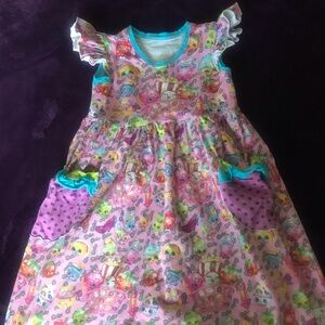 Colorful Cartoon Print Dress with Ruffle Sleeves